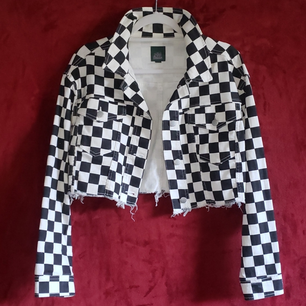 Wild Fable Small Checkered Cropped Jean Jacket
